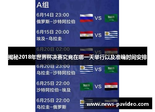 揭秘2018年世界杯决赛究竟在哪一天举行以及准确时间安排