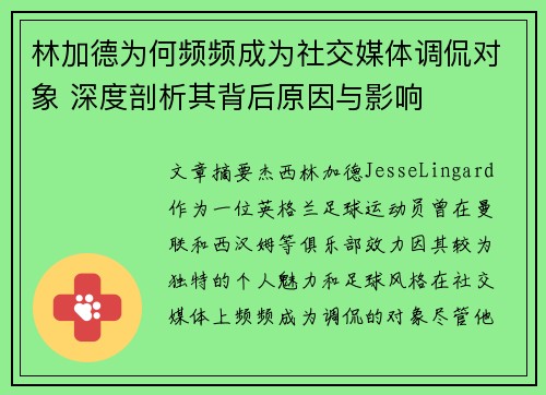 林加德为何频频成为社交媒体调侃对象 深度剖析其背后原因与影响